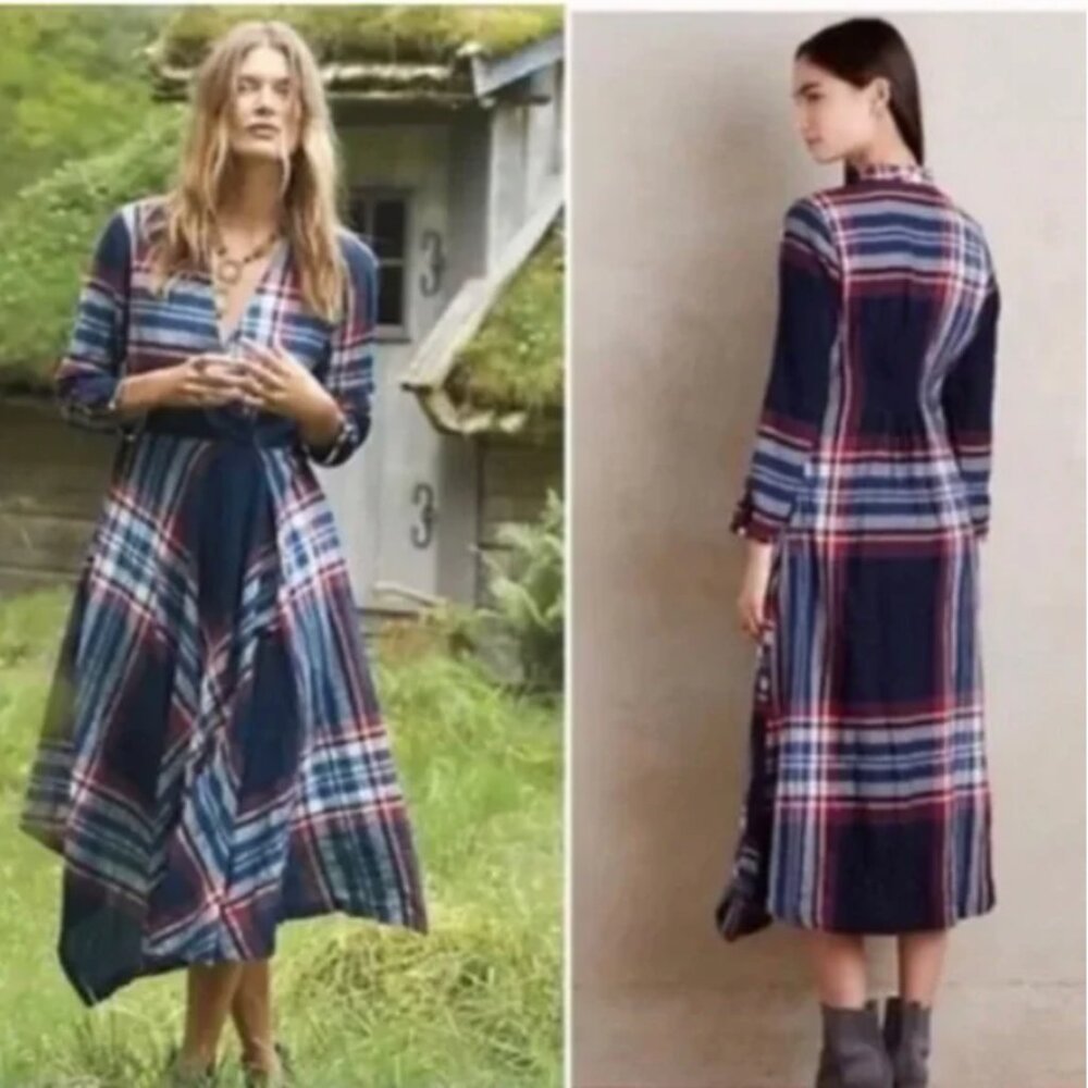 Anthropologie Isabela Sinclair plaid fit to flare dress medium